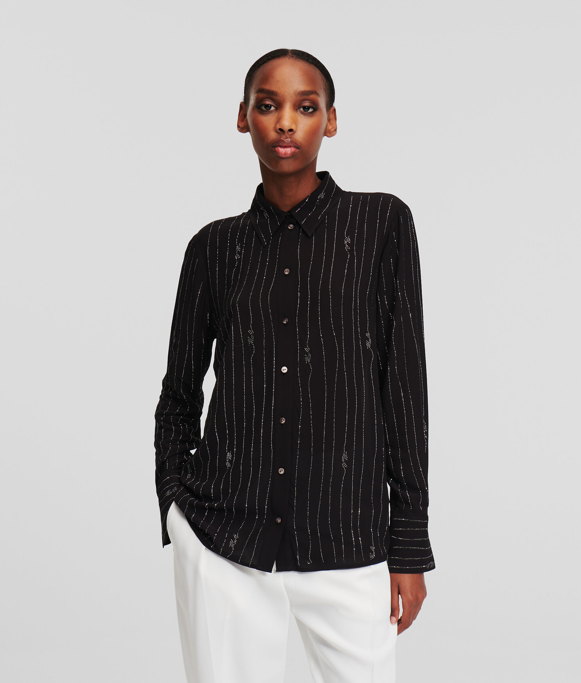 (image for) Practical RHINESTONE PINSTRIPE SHIRT